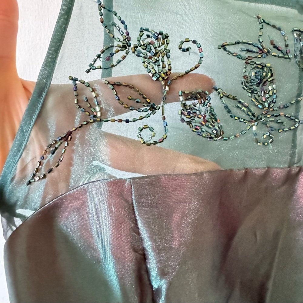 Vintage 90s Dress Forrest Fairy Green Sheer‎ Beaded Iridescent Prom Party size 8 - Picture 4 of 10